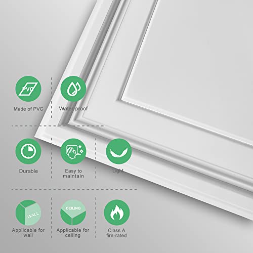 2Ft X 2Ft White Icon Relief Ceiling Tiles - Drop Ceiling Tile 24 X 24In – Waterproof, Washable And Fire-Rated - High-Grade Pvc To Prevent Breakage-Package Of 12 Tiles #TOP4