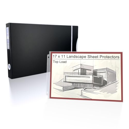 Landscape Format 17x11 3-Ring Binder and Top Loading Sheet Protectors Bundle with 75 Ledger Tabloid 11x17 Archival Safe Sleeves, Keepfiling