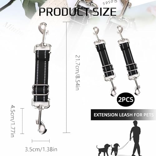 2Pcs Double Ended Lead for Dogs,Clips Adjustable Collars,Harnesses Leads for Dog Outdoor Safety Link Strap Backup Metal Tether Clasp Connector Accessories Pet Car Boot Leash small Carabiner Extender - Image 3