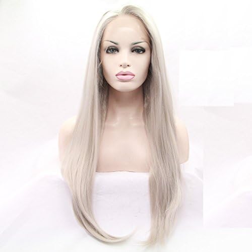 xiweiya Natural Platinum Grey 13x3 Lace Front Wig Silver Blonde Wigs Long Natural Hairline Middle Part Heat Resistant Hair for women,Drag Queen Halloween Wig 24inch - Image 3