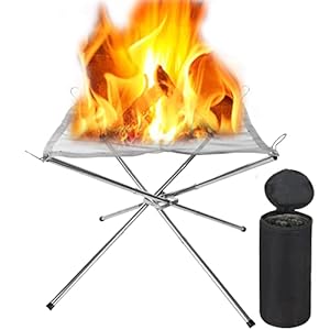 Portable Fire Pit for Camping, Outdoor Foldable Fire Pit with Carrying Bags, Stainless Steel Mesh Fire Pit Small Firepit Collapsible Bonfire for Garden Patio Backyard Picnic Travel BBQ Heating
