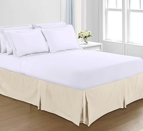 Royale Linens® Base Valance Sheet Pleated Platform - Plain Polycotton Bed Base Skirt (Latte, Super King)