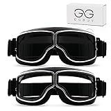 Motorcycle Goggles Vintage Pilot Glasses Anti Fog Dustproof ATV Off Road Motorbike Helmet Eyewear Cruiser Scooter Aviator Goggles Protect for Ridding Motorcross Racing (Black/Grey Lens+Clear Lens)