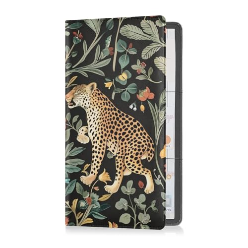 GuoChe Pu Leather Car Registration & Insurance Card Holder Men Women Essential Wallet Case for any Car, Truck, Motorcycle, Trailer or Boat Leopard Floral Pattern2
