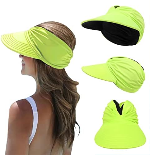 Sun Visor Hat for Women, Summer Beach Hats Foldable, Wide Brim, Ponytail, Packable Vocation Sun Shade UV Protection Hat