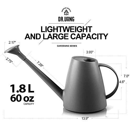 DR.UANG Watering Can for Indoor House Plants Long Spout with Detachable Spray Head Watering Cans for Plant Garden Flower, Long Spout Water Can for Outdoor Watering Plants 1.8L 60oz 1/2 Gallon (Gery) - Thumbnail 2