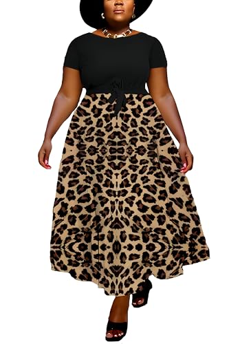 Image of Hostoyo Women Plus Size Formal A Line Maxi Dress Self Tie Waist with Pockets Elegant Round Neck Swing Long Dresses