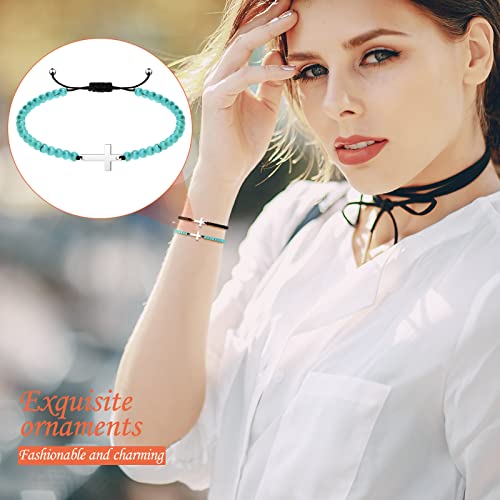 Fumete 16 Pcs Cross Bead Bracelet Bulk for Women Men 4mm Beaded Christian Bracelet Bible Verse Religious Jewelry for Church 5