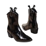 Generisch Botines mujer invierno mujer botas mujer botas mujer impermeable PU botas cortas pantorrilla mujer tacón trasero tacón corto tacón bloque con cremallera, Negro , 37 EU