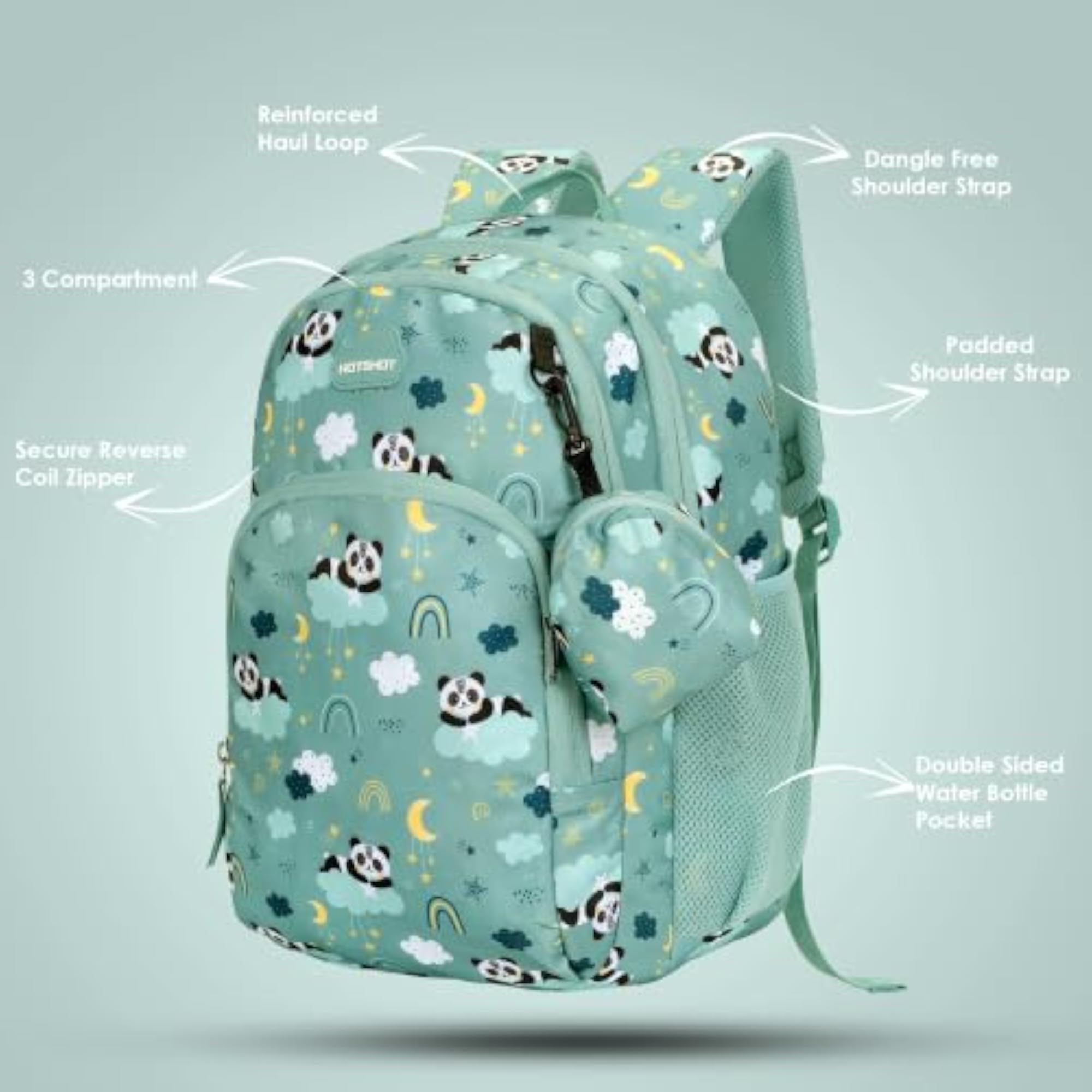 Panda Themed Water Resistant School Backpack for Girls