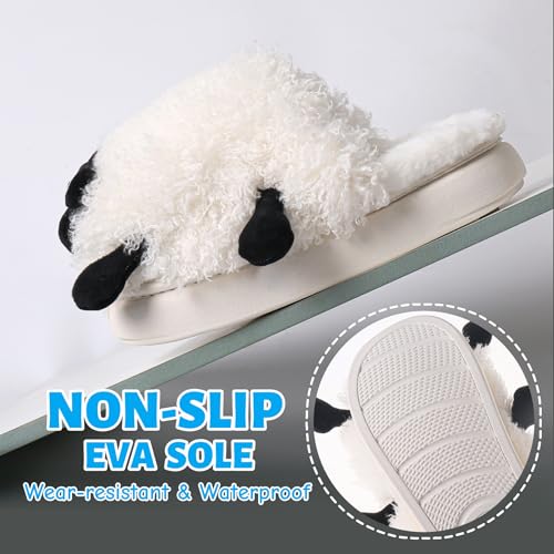 Sheep Fuzzy Animal Slippers for Women & Men, Indoor/Outdoor with Plush Warm Lining, Memory Foam House Slippers4