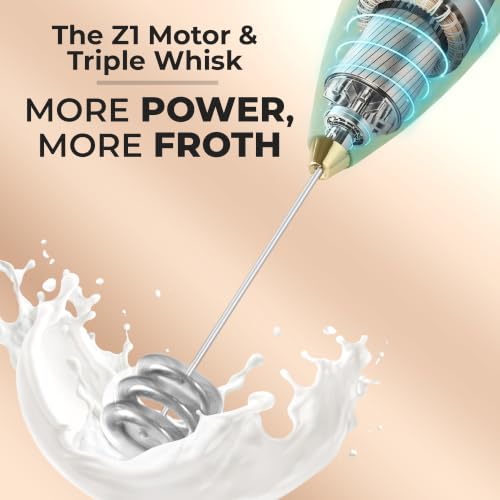 Image of Zulay Kitchen Powerful Milk Frother Wand With Duracell Batteries - Ultra Fast Handheld Drink Mixer - Electric Whisk Foam Maker for Coffee, Lattes, Cappuccino & Matcha - Triple Whisk - Olive Gold