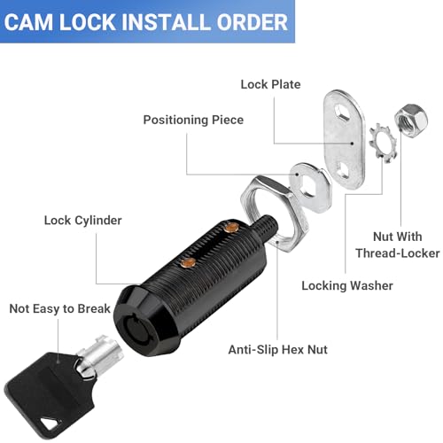 Image of Sissinda Black Cam Locks RV Storage Locks Keyed Alike, 1-1 /2 inch Fits on 1-1 /4 inch Max Door Thickness, RV Compartment Locks for Camper Trailer Cabinet Locks with Keys (Black 1-1 /2 Inch 2Pack)
