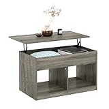 Furinno Jensen Living Room Lift Top Coffee Table with Hidden Compartment, French Oak Grey