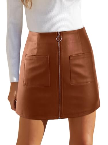 Avanova Women Faux Leather Mini Skirt High Waisted Zipper Pocket Short Skirt
