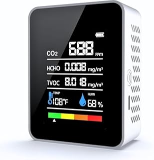 Nimomo CO2 Messgerät, 5 in 1 Luftqualitätsmessgerät Innenbereich co2 Melder Formaldehyd Messgerät Thermometer Hygrometer mit Alarm, Luftqualitätsmonitor TVOC/HCHO/CO2 Monitor Für Zuhause, Büro,Auto