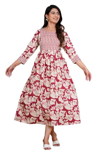 Image of Kuruti B Sheets Women's Cotton Floral Printed Regular Fit Anarkali Kurta for Women