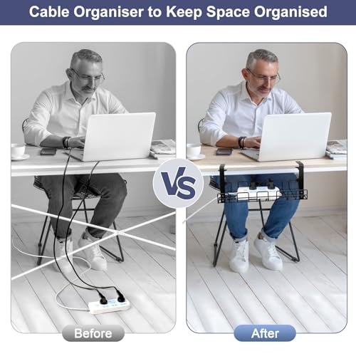 VFANDV Kabelmanagement Schreibtisch, Unter dem Kabelkanal Schreibtisch Ohne Bohren Klemmbar Kabel Organizer Tray Kabel Management Schwarz Kabelhalter Schreibtisch für Startseite Büro