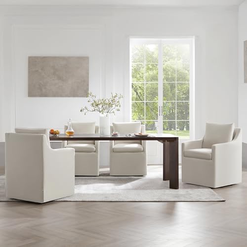 KISLOT Upholstered Dining Chairs with Casters Washable Cover Side...