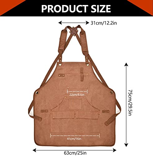 Yuroochii Woodworking Apron, Tool Apron With Pockets,Canvas Welding Apron,Woodworking Shop Apron,Cross Back Adjustable （M To Xl） Strap Aprons For Men Gift (Khaki) #TOP5