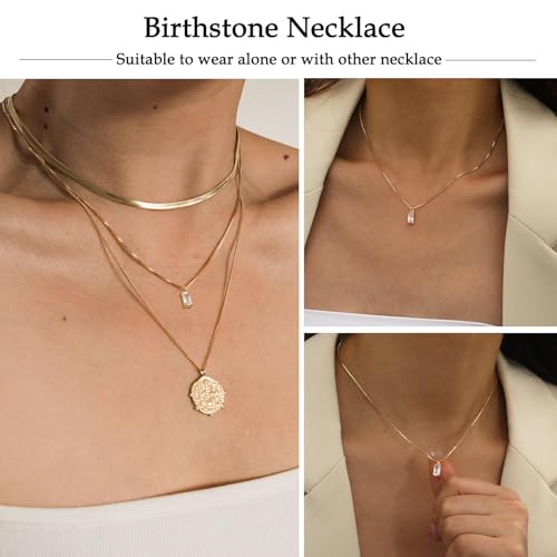 FUNEIA Kette Damen 14K Vergoldete/925 Sterling Silber mit Geburtsstein Anhänger Halskette Gold Silber Exquisit Frau Mädchen Mama Schmuck Geburtstag Hochzeitstag Valentinstag Muttertags Geschenk