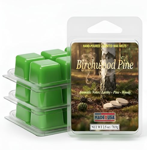Scented Wax Melts Home Fragrance Room Freshener | Birchwood Pine (4 Boxes / 24 Cubes) | Woody Aromatic Wax | STRONG LONG-LASTING SCENT