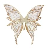 ZEXILILA Adult Fairy Wings, Shiny Transparent Angel Wings, Halloween Costume Accessory (Golden)