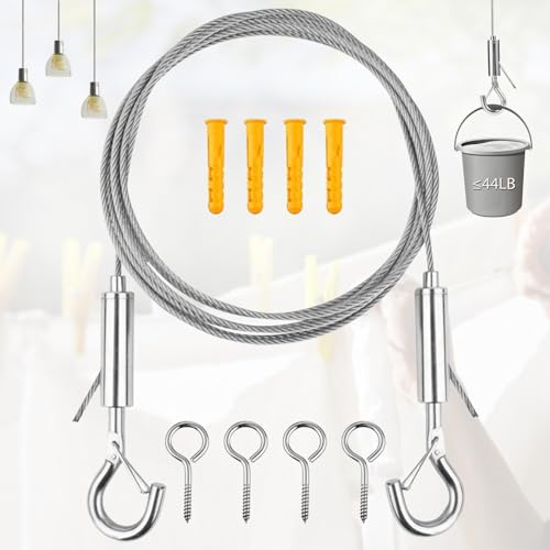 Liekadijiae Kit de Câble de Jardin, Corde en Acier Inoxydable à Suspendre Kit, Câble en Acier Inoxydable 304, Câble Métallique en Acier Inoxydable de 5 m, 2mm Câble en Acier Inoxydable Revêtu
