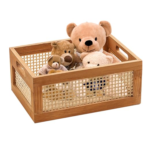 Woven Baskets for Storage,Wood Storage Baskets with Handles | Shelf Bin with Handles Closet Shelf Basket Decor for Organizers 12x8x6 Inches