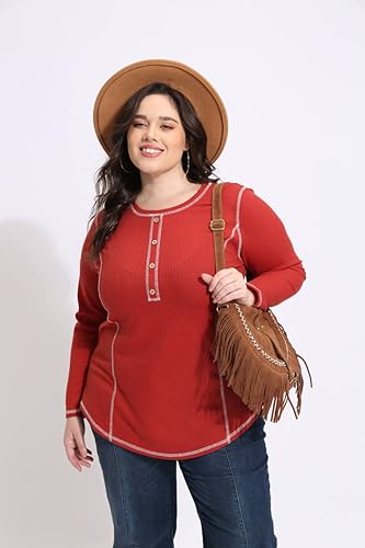 CARCOS Plus Size Tops for Women Long Sleeve Raglan V Neck T Shirts Tunic Fall Blouse Xl-5Xl 14W -28W2