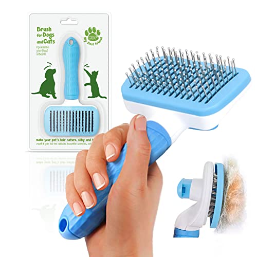 Cable technologies Spazzola Morbida per Cani e Gatti Pelo Lungo e Corto, Toelettatura Autopulente Animali Domestici, Cardatore Rimozione Peli morti, non graffia animali, Brush Barboncino, ecc (Blu)