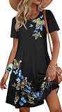 elescat Sundresses for Women Summer Casual Short Sleeve Swing Pockets Loose Fit Flowy T Shirt Dress (Black Butterflies, M)