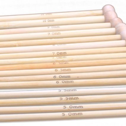 Ostart 18 Sizes 10'' (25cm) Single Pointed Bamboo Knitting Needles Set Kit (2.0mm - 10.0mm)
