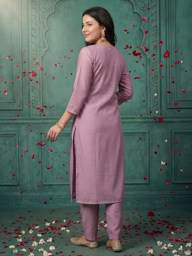 Image of INDO ERA Solid Straight Pure Cotton Kurta with Pant & Dupatta Set for Women