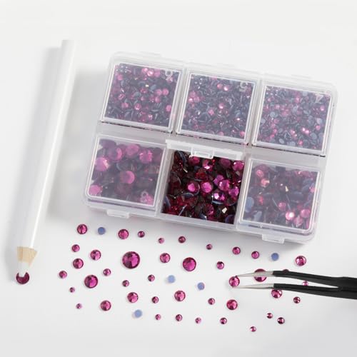 Image of BEADSLAND Hotfix Rhinestones, 4000 PCS Hot Pink Rhinestones for Clothes Crafts Mixed 6 Sizes with Wax Pencil and Tweezers Kit, SS6-SS30, Fuchsia