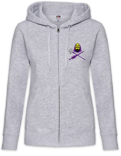 Zip hoodie Skeletor motif crâne et armes sweat gris femme