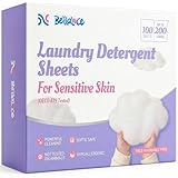 BellaLuce Sensitive Skin Laundry Detergent Sheets, 200 Loads (100 Count) - Hypoallergenic & Fragrance Free Washing Strips, Gentle for Baby, Travel & Dorm Essentials