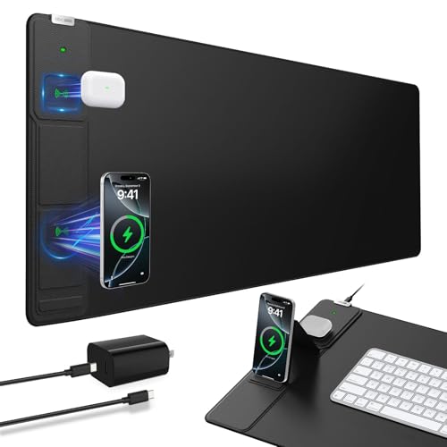Image of Wireless Charging Mouse Pad with Foldable Phone Holder, 31.5 inchx15.8 inch, Black