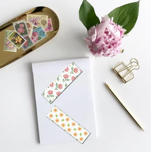Image of FREEBLOSS 6 PCS Cross Stitch Bookmark Kits for Beginner Stamped Cross Stitch Kit DIY Embroidery Bookmark Kit with Instructions, Flower and Leaves Pattern 8 inch x 2.4 inch