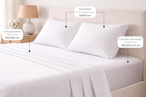 Hermet Set Lenzuola Matrimoniali In Tinta Unita, 4 Pezzi, Lenzuolo Con Angoli, Lenzuolo Piano, 2 Federe 50X80, Angolo 30 Cm, Morbida Microfibra, Certificato Oekotex, No Stiro - 2