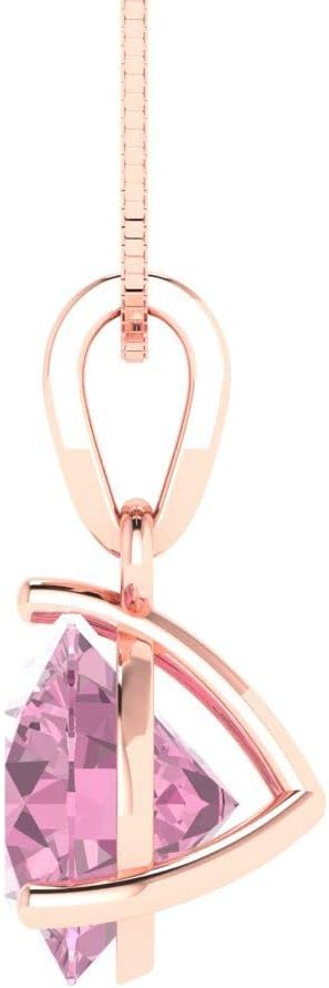 Clara Pucci 2 cttw Pink Simulated Diamond Rose Gold-Plated Silver Necklace and Pendant for Women (16" Box Chain,Round Cut,8.0mm) - Image 3