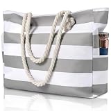 WORPICE Strandtasche – große Tasche mit Reißverschluss mit verstellbarem Seilgriff, langlebige Umhängetasche für Reisen, Fitnessstudio, Einkaufen, Pool, Picknick Notwendigkeiten, gray
