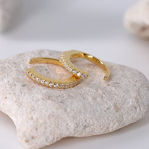 Sterling Silver 12mm CZ Pave Small Hoop Huggie Earrings Ear Cuffs 6