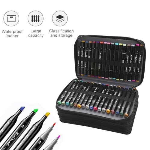 Image of 68 Slots Marker Pen Organizer Case w /Handle | Portable Multilayer Holder for Watercolor Pencils & Gel Pen Markers for Artists, Sketching, Drawing