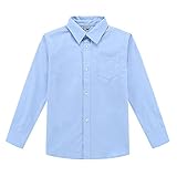 Bienzoe Boys Button Down Shirt: Kids School Uniform Long Sleeve Tops for Concert Blue Size 8
