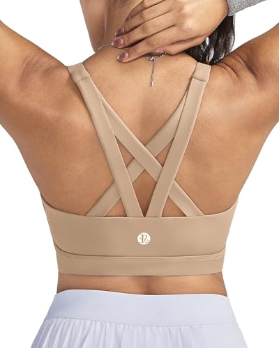 Image of RUNNING GIRL Sports Bras for Women,Padded Strappy Sports Bras Criss-Cross Back Medium Support Sports Bras with Removable Cups