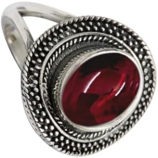 SILVERNROCK Cabochon Garnet Gemstone Silver plated Meditation Ring Handmade For 