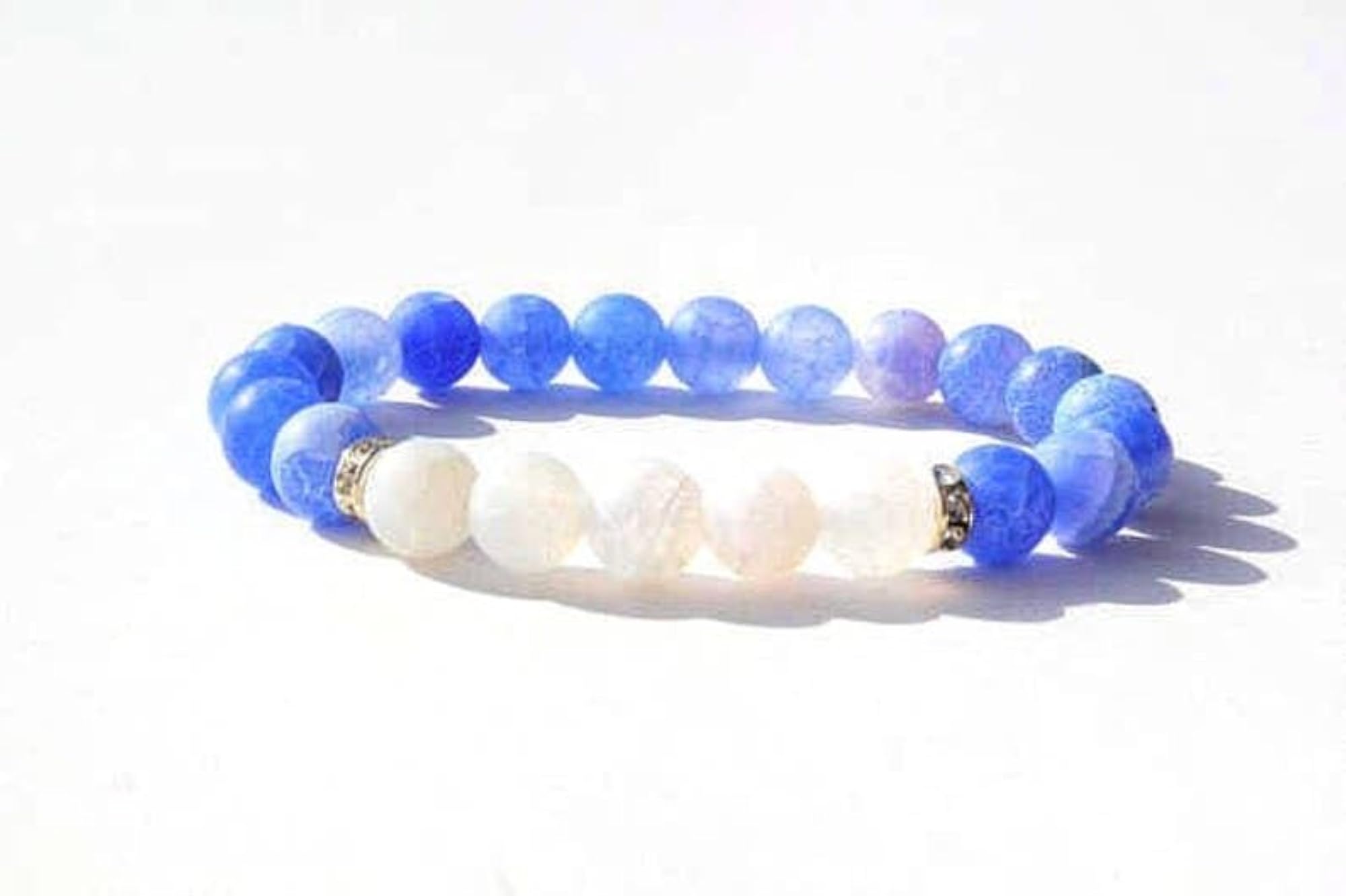 Natural Matte Crackle Blue & White Agate 8mm Bead Stretchable Bracelet, Unisex