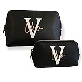 Kosmetiktasche personalisiert Initial + Name, Schminktasche, Kulturtasche für Damen, Handtasche, Geschenk Frauen, Schminke Beauty Make-Up (groß, schwarz)