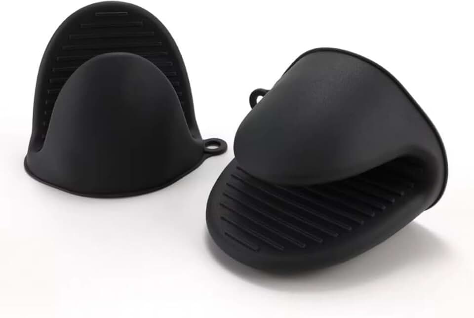 Kit 2 Luvas de Silicone Bico de Pato Pegadores de Panela Termica Antiderrapante Resistente ao Calor Preto e Vermelha